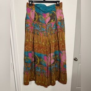 Bohemian Multicolor Flowy Wide Legged Gaucho Capri Pants See Measurements